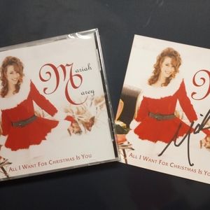 MARIAH CAREY SIGNED ALL I WANT FOR CHRISTMAS IS YOU PROMO AD CARD WITH C.D.!!!